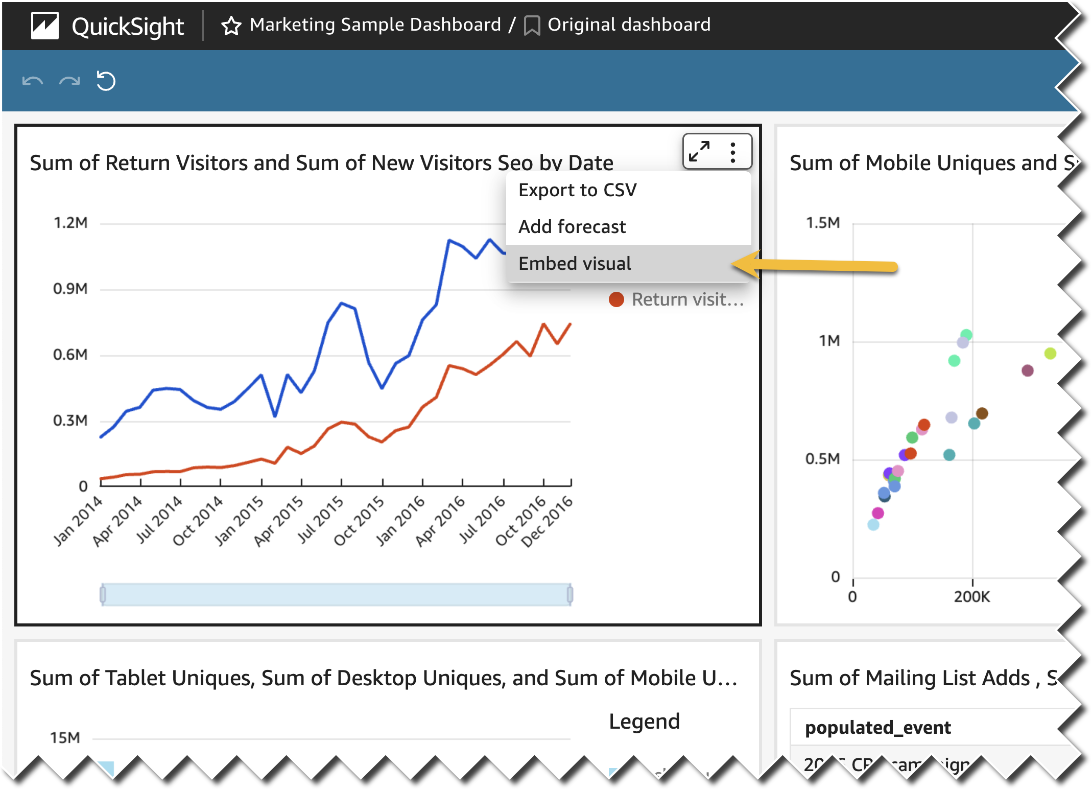 Select Embed visual from Menu Options