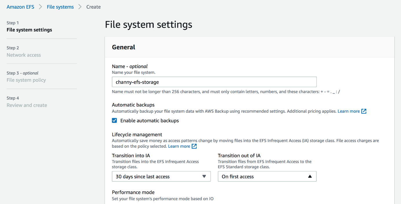 File System Settings AWS