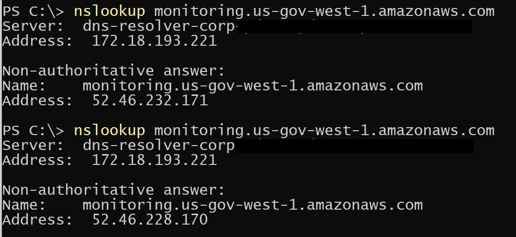 Use NSLookup to find the IP addresses used by this FIPS endpoint